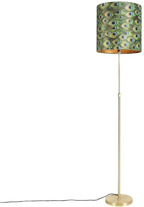 QAZQA Lampa podłogowa regulowana złota/mosiądz klosz welurowy pawie oczka 40cm - Parte