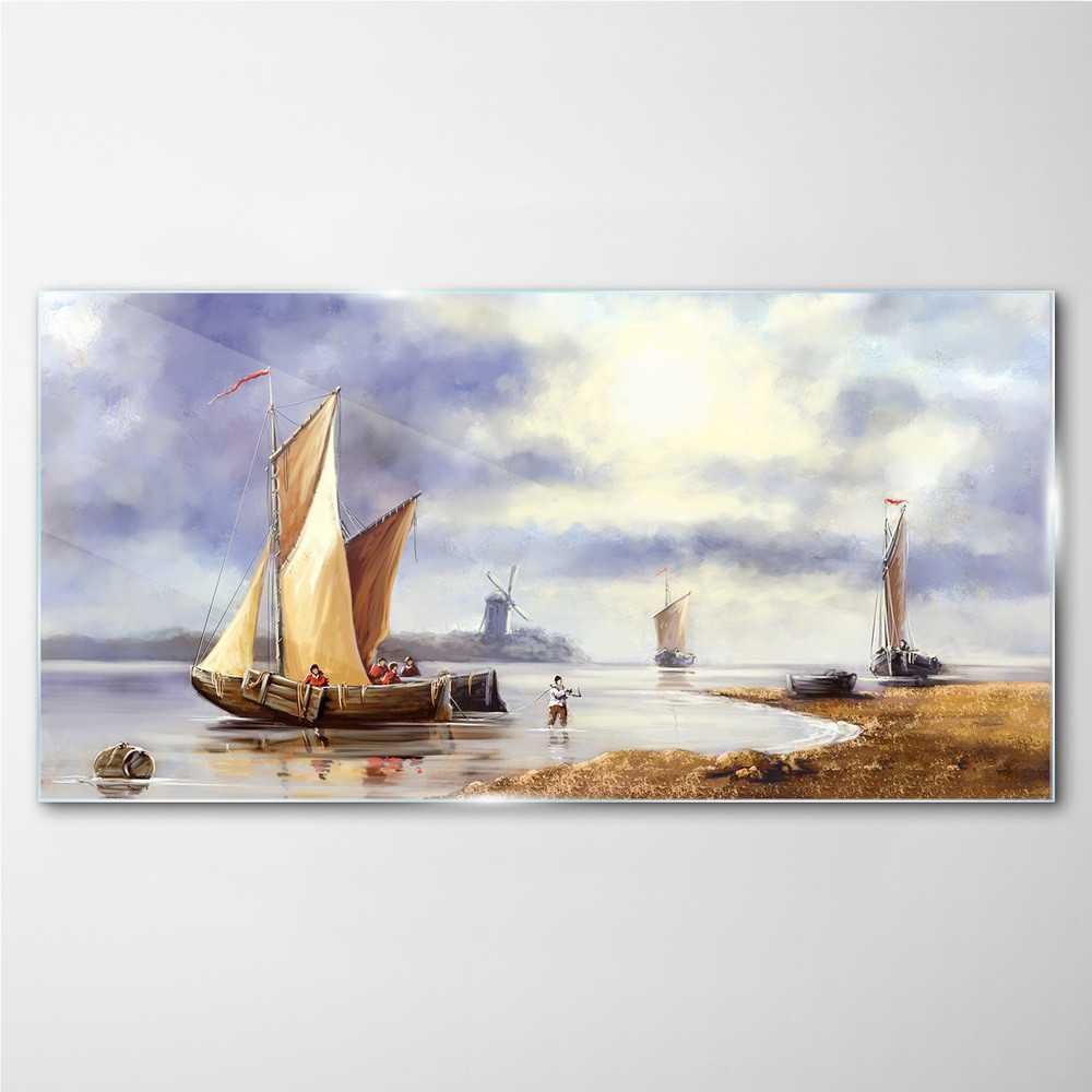 PL Coloray Obraz na Szkle Malarstwo statek rybak 100x50cm