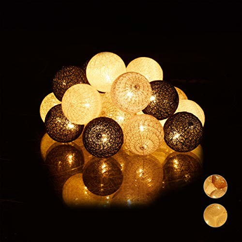 Relaxdays łańcuch świetlny LED z 20 bawełnianymi kulkami, zasilany na baterie, nastrojowe światło, kulki o średnicy 6 cm, różne kolory Kolory (10024371_879)