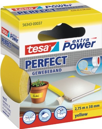 TESA extra Power Perfect tkaninowa taśma klejąca do majsterkowania samoprzylepna taśma wzmacniana tkaniną szeroka gama zastosowań 2,75 m x 38 mm, żółty 56343-00037-03