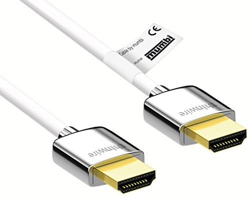 mumbi mumbi 26015 UltraThin HDMI 2.0 kabel High Speed z Ethernetem 1 m (Ultra HD, 4K, 3D, 2160p do 60Hz, HDR, HLG) wtyk metalowy, pozłacany 24-karatowym złotem, 1,00 m, biały UltraThin HDMI 2.0 Kabel