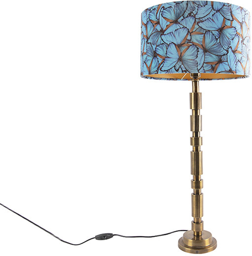 QAZQA Lampa stołowa art deco brąz klosz welurowy motyle 35cm - Torre