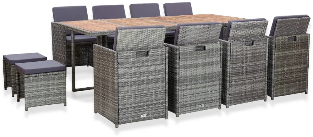 vidaXL 13-cz. zestaw mebli ogrodowych, rattan PE i akacja, antracyt