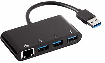 AmazonBasics Adapter USB 3.0 z 3 portami USB 3.0 i 1 portem RJ45 Gigabit Ethernet, czarny U3-3UE02-Black