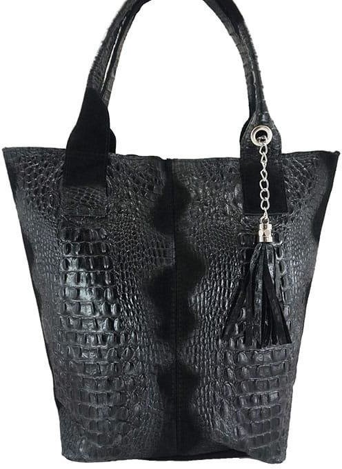 Barberini's Modny worek skórzany - CROCO - Czarny 375/7-1