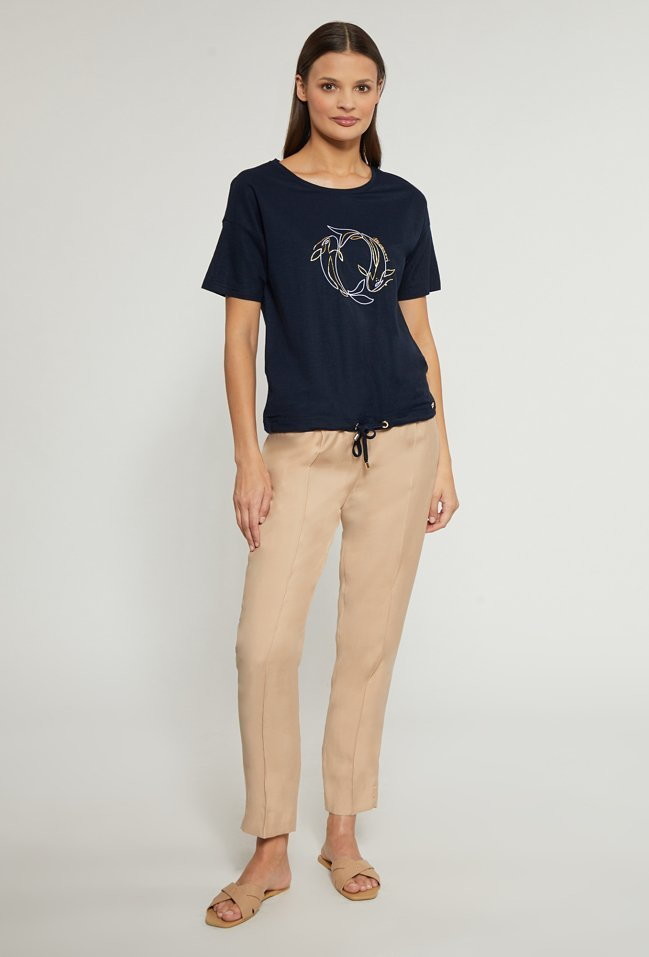 Monnari T-shirt damski z haftowanym wzorem -
