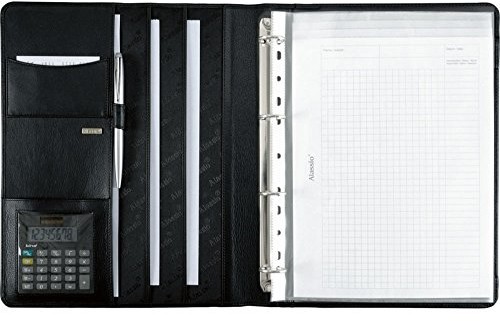 Alassio ring binder A4 Cremona III teczka konferencyjna z 20 MM mechanika pierścienia i kalkulator prawdziwa skóra czarna 30058  1 30058-1