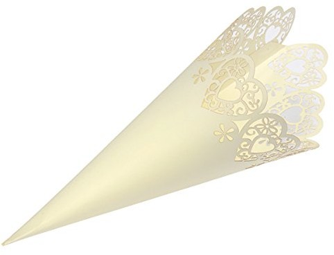 Club Green konfetti stożek laserowy serce, kolor kości słoniowej, 190 mm, 10 sztuk