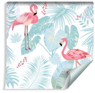 Muralo Tapeta Flamingi i Egzotyczne Liście w Pastelowych Kolorach 234703472 T_F_10mx53_W_234703472_A