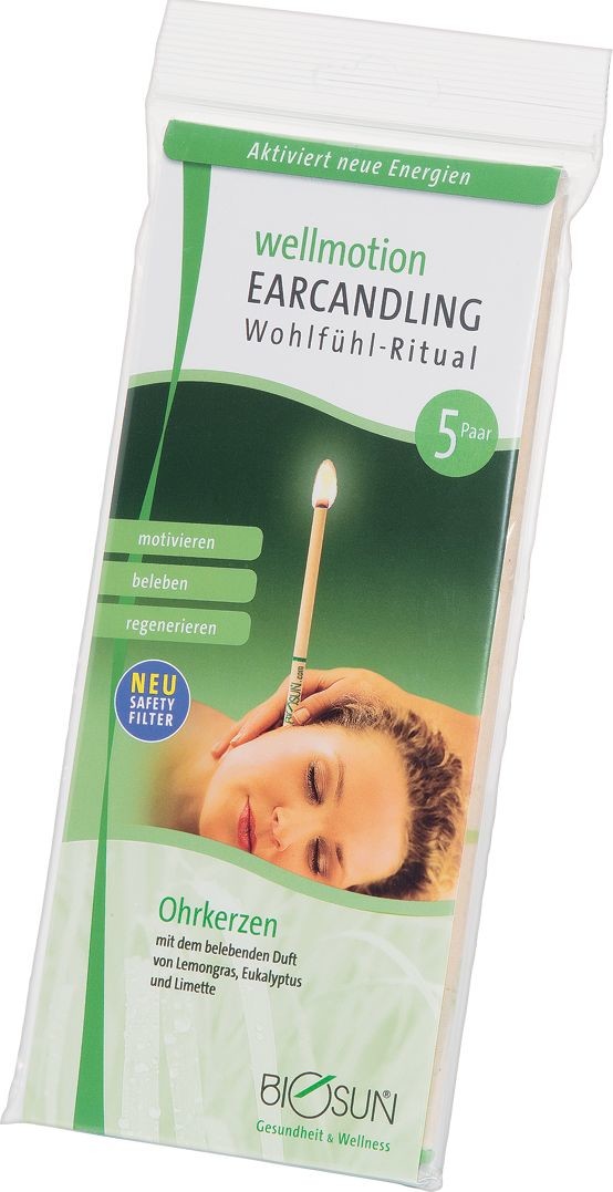 Oryginalne świece BIOSUN - Pobudzenie - bawełniane z aromatem trawy cytrynowej, eukaliptusa i limonki - świecowanie uszu (BIOSUN Ear Candles WELLMOTIO