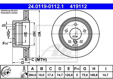 ATE TARCZA HAM 24.0119-0112.1 BMW E46 318I, 320D 01-05, 320I 00-05, E46 COMPACT 320TD, 325TI 01-05, Z3 3.0 00-03  24.0119-0112.1