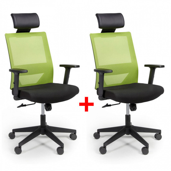 B2B Partner Krzesło biurowe z oparciem z siatki WOLF, regulowane podłokietniki, plastikowy krzyżak, 1+1 GRATIS, zielone 407068
