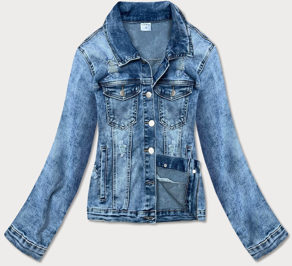 GOURD JEANS DAMSKA KURTKA JEANSOWA Z KOŁNIERZEM NIEBIESKA (GD8631-K) - GOURD JEANS
