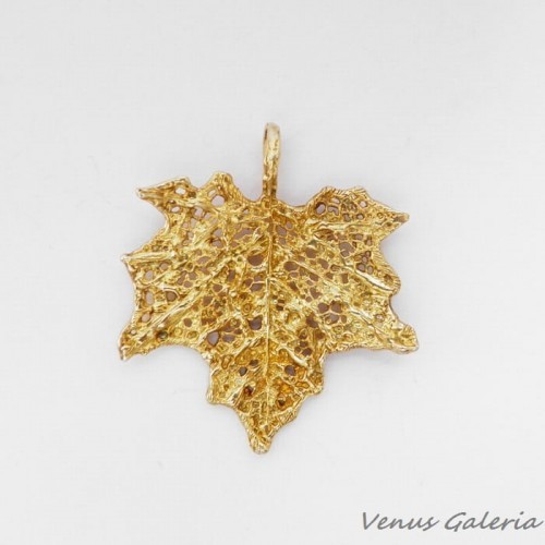 Zawieszka srebrna - Klon duży pozłocony 185