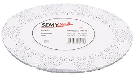 SemyTop Tort semy koronka, owalna, 19 x 26 cm, biała, 100 sztuk, 10er Pack (10 X 100 sztuk) ST-3091