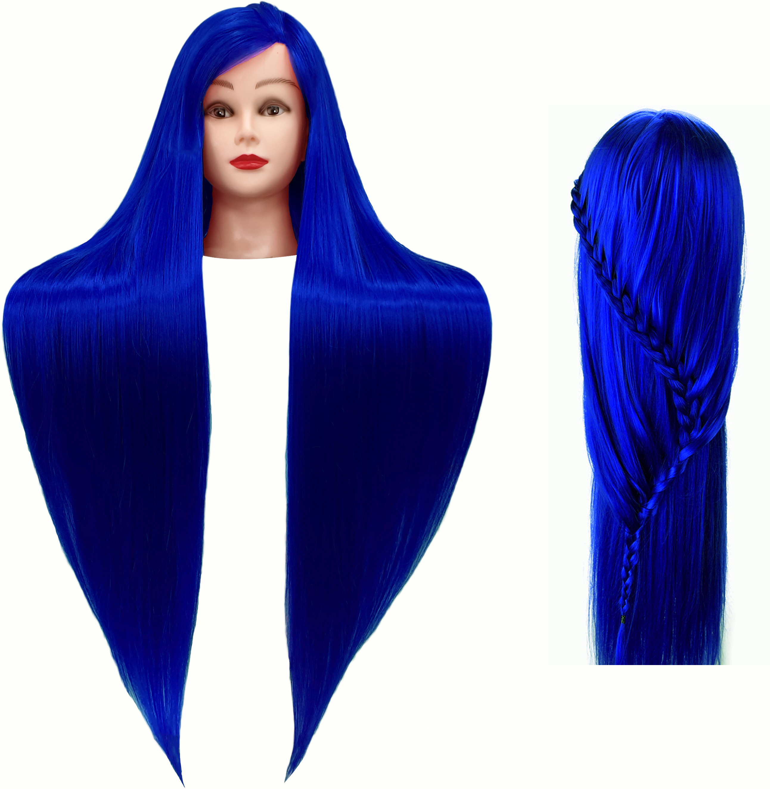 Calissimo Główka treningowa Iza 90cm blue, włos termiczny + uchwyt, , fryzjerska do czesania, głowa do ćwiczeń IZA BLUE 90