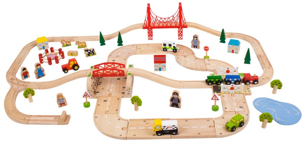Bigjigs Toys Kolejka drewniana z drogą