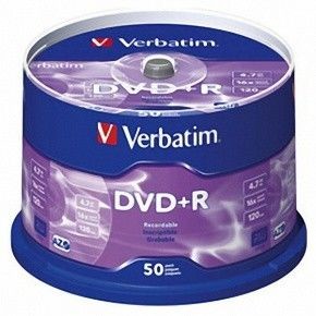 Verbatim DVD+R 16x 4,7GB 50p cake box DataLife+AZO+,scratch res, bez nadr, 43550