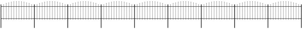 vidaxl Panele ogrodzeniowe z grotami, stal, (1,25-1,5) x 15,3 m, czarne