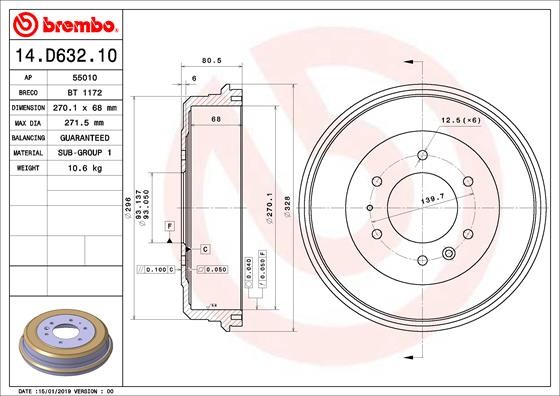 BREMBO Bęben hamulcowy 14.D632.10 14.D632.10