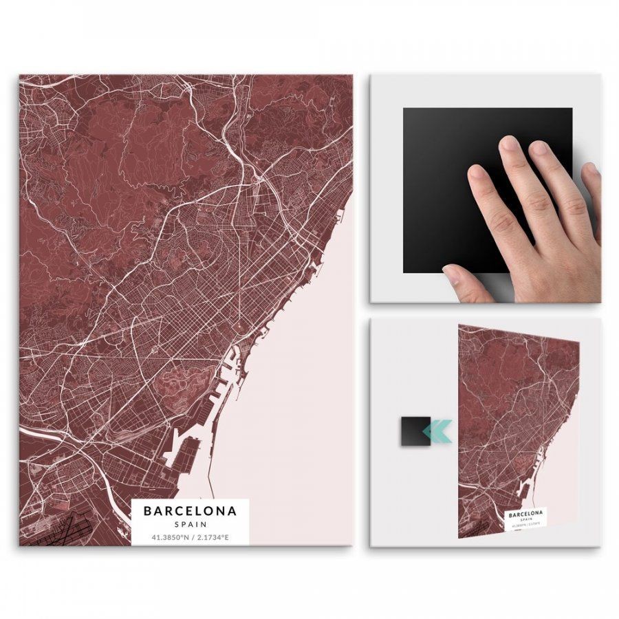 Pix4home Plakat metalowy Mapa Burgund Barcelona L POS-L-02191