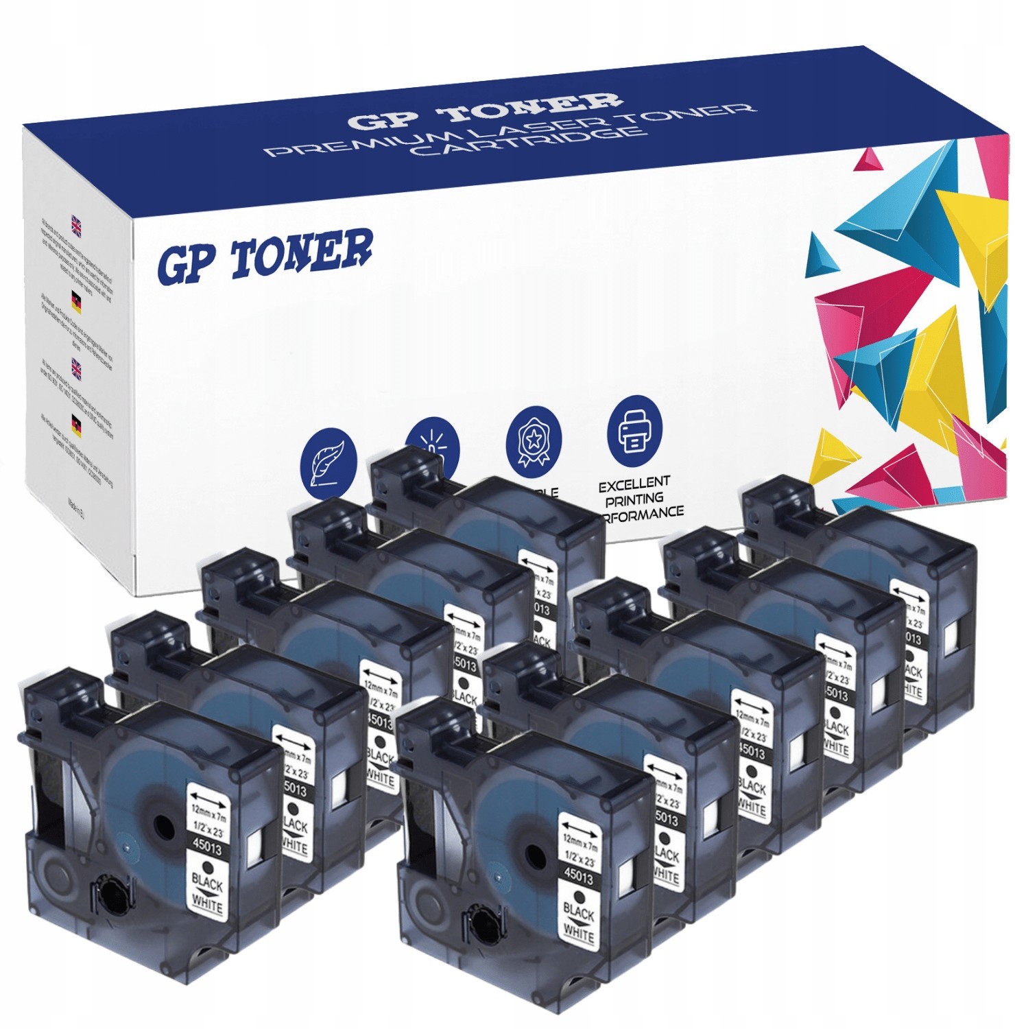 Dymo 10x Taśma do D1 45013 Biało Czarna 12mm 7m