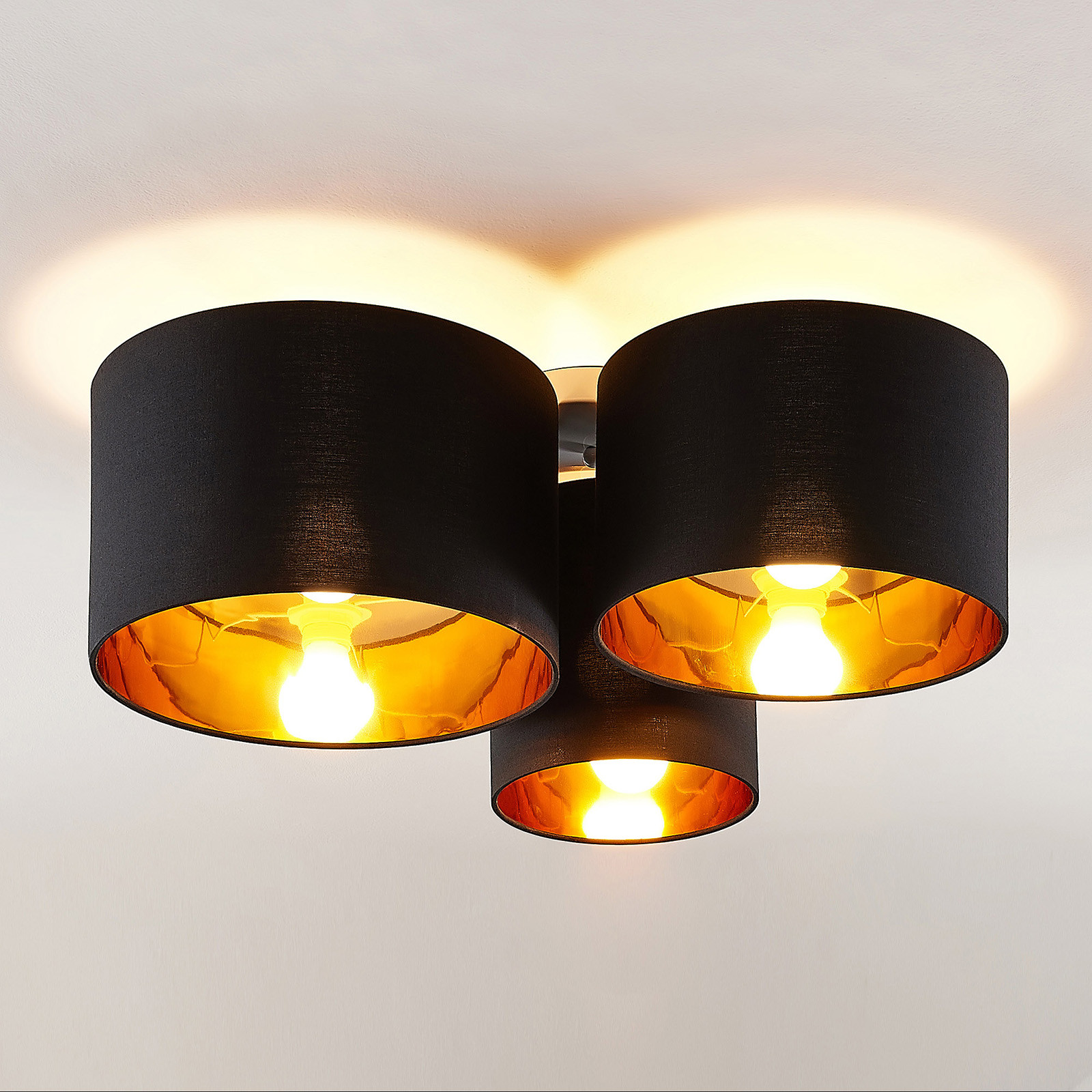 Lindby Laurenz lampa sufitowa, 3-pkt. czarno-złota