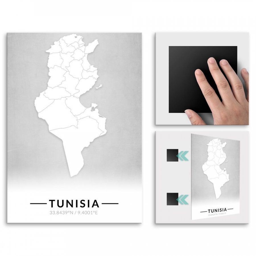 Pix4home Plakat metalowy Mapa B&W Tunezja L POS-L-03972