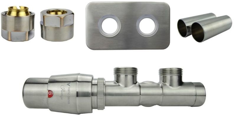 Varioterm Zawór termostatyczny TWINS All in One z rozetą prostokątną - nikiel szlifowany midziana - Cu 15 mm lewa APTSGS0208CFK/L(Cu)