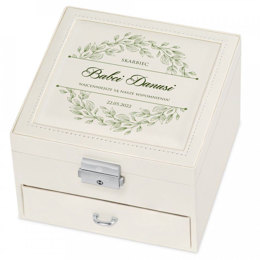 Murrano Szkatułka na Biżuterię Kremowa z Nadrukiem Natural SZKT-BB-023