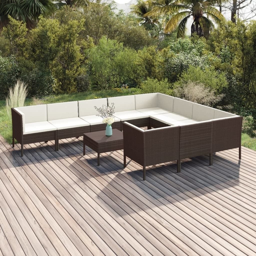 vidaXL 11-cz zestaw wypoczynkowy do ogrodu poduszki rattan PE brąz 3094491
