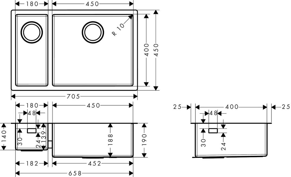 Hansgrohe S71 Zlewozmywak stalowy póltorakomorowy 70,5x45 cm stal szlachetna 43429800