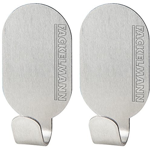 Fackelmann 61438 haczyków samoprzylepnych ze stali nierdzewnej, 2 sztuki, owalna, srebrna, 4,7 x 2,4 x 2 cm 61438