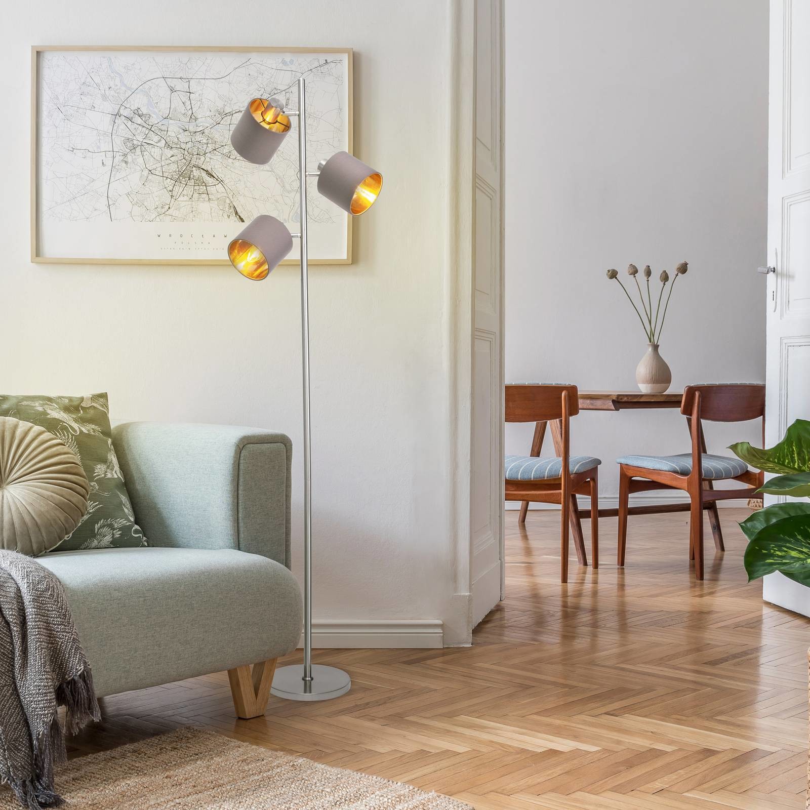 Näve Lampa stojąca Maron, 3-pkt., tkanina, brązowa