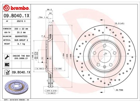 BREMBO Tarcza hamulcowa 09.B040.1X