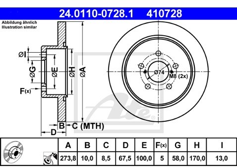 ATE TARCZA HAM 24.0110-0728.1 SUBARU OUTBACK 2.0D 08-09  24.0110-0728.1