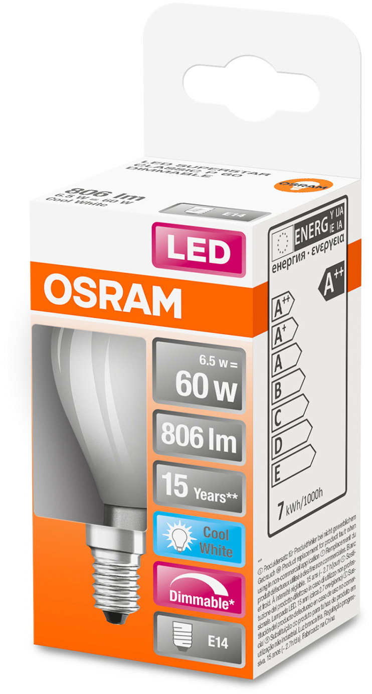 Osram żarówka kropla LED E14 6,5W 827 matowa