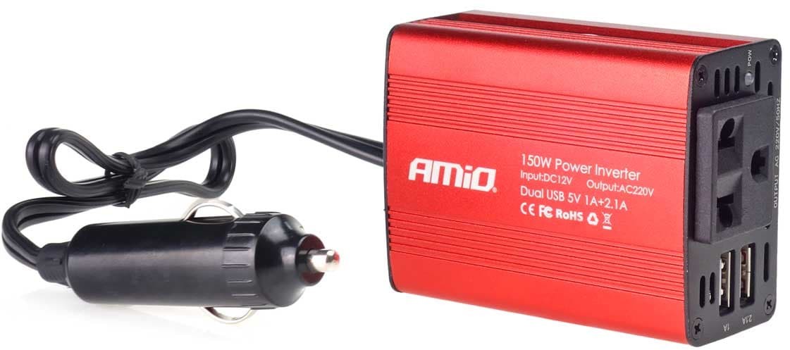 AMiO Przetwornica napięcia 12v/230v 150w/300w 2xusb pi01 AMI-02468