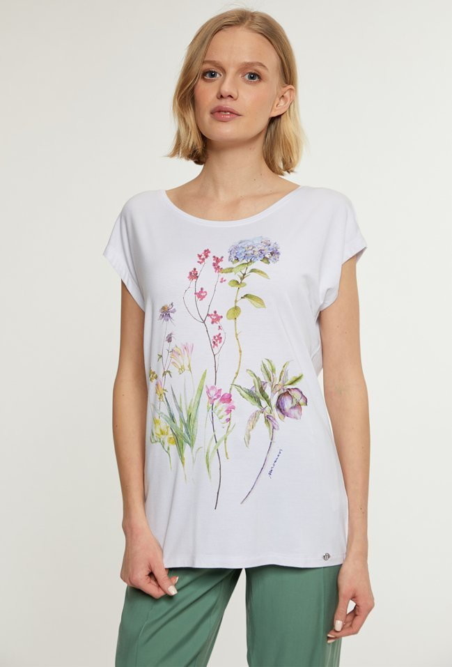 Monnari T-shirt damski z kwiecistym printem -