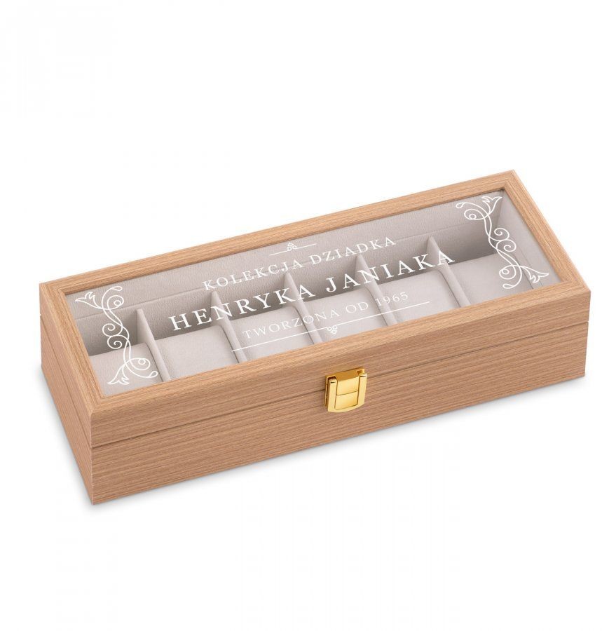 Murrano Szkatułka drewniana prostokątna na 6 zegarków z grawerem dla dziadka SZKT-JD6-028