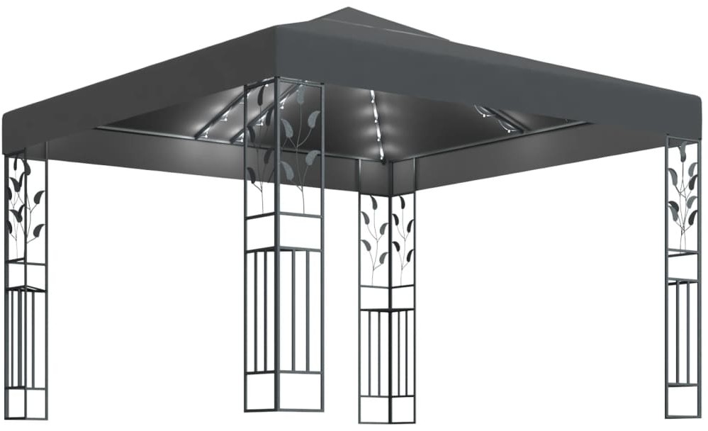 vidaXL Altana ze sznurem lampek LED, 3x3 m, antracytowa