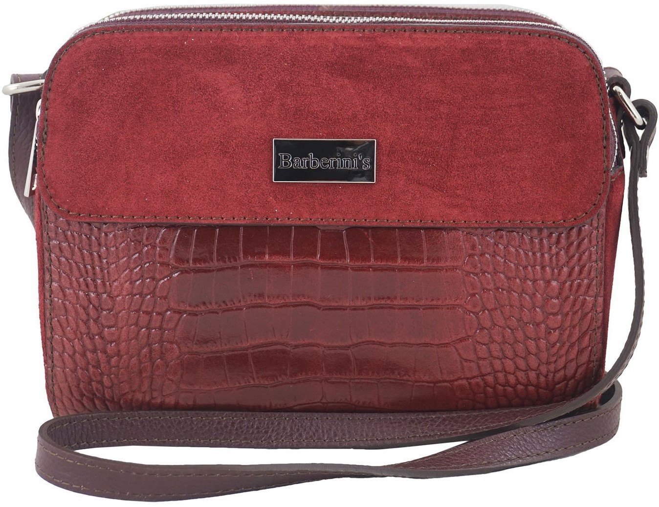 Barberini's Stylowa torebka crossbody trzykomorowa - Bordowa 885/1-5