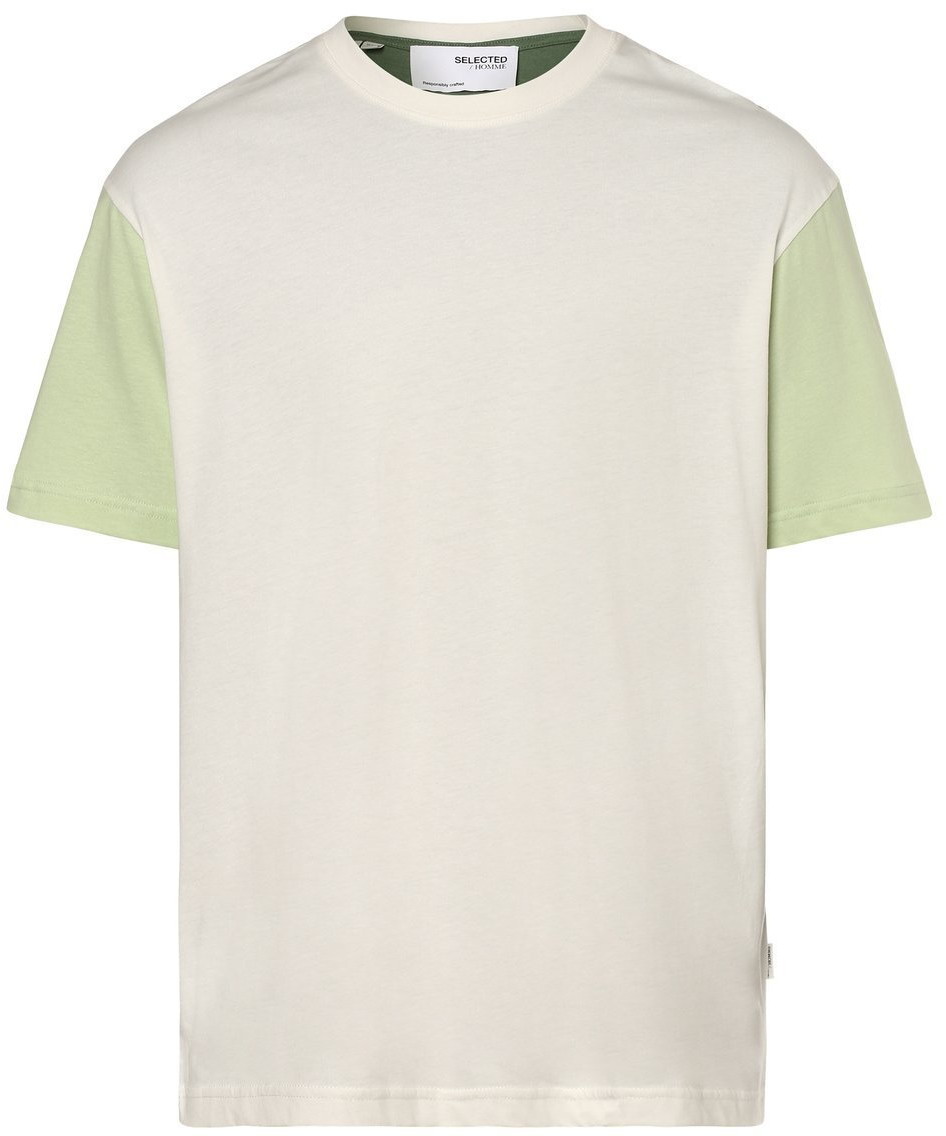 Selected T-shirt męski SLHLoosedominic, biały|zielony