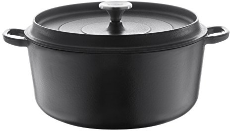 Berndes 034143 żeliwa naczynie do pieczenia z odlewu z pokrywą emalii, 2,7 L, 20 cm, okrągła, czarna 034143