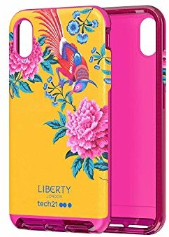 TECH21 Etui ochronne do Apple iPhone XS Max wąskie etui na tył ze sztucznej skóry z FlexShock - Evo Luxe Elysian Liberty - żółty/różowy T21-6158