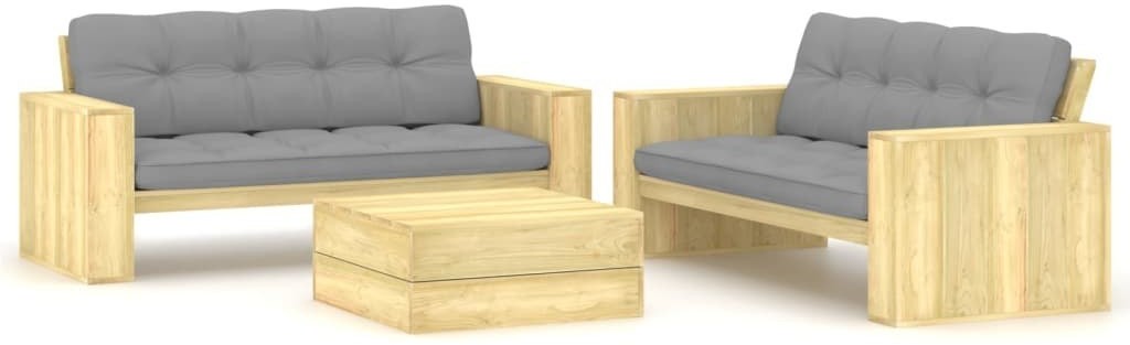 vidaXL 3-cz. zestaw wypoczynkowy do ogrodu, z poduszkami, drewniany 3065784