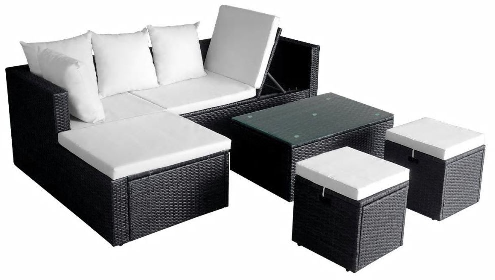 vidaXL Narożny zestaw mebli do ogrodu, 12 elementów, rattan PE, czarny