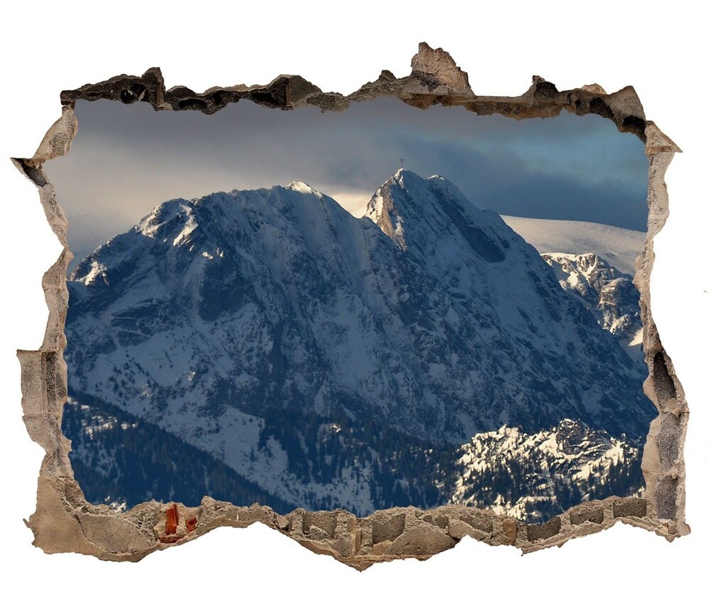 Wallmuralia.pl Dziura 3d w ścianie na ścianę Giewont zimą