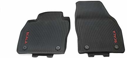 Skoda Skoda 657061502F dywaniki gumowe na każdą pogodę, 2 x gumowe dywaniki przednie gumowe czarne z czerwonym napisem Scala 657061502F