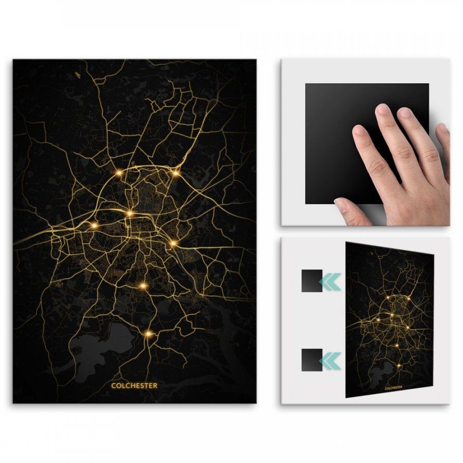 Pix4home Plakat metalowy Mapa City Lights Colchester L POS-L-04082
